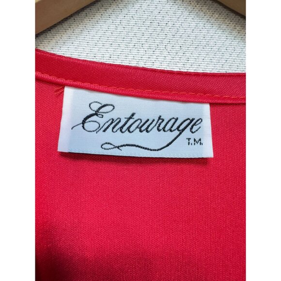 Vintage Entourage T.M Wrap Midi A-Line Dress Size Red Sleeveless Pleated Chic - Picture 2 of 12
